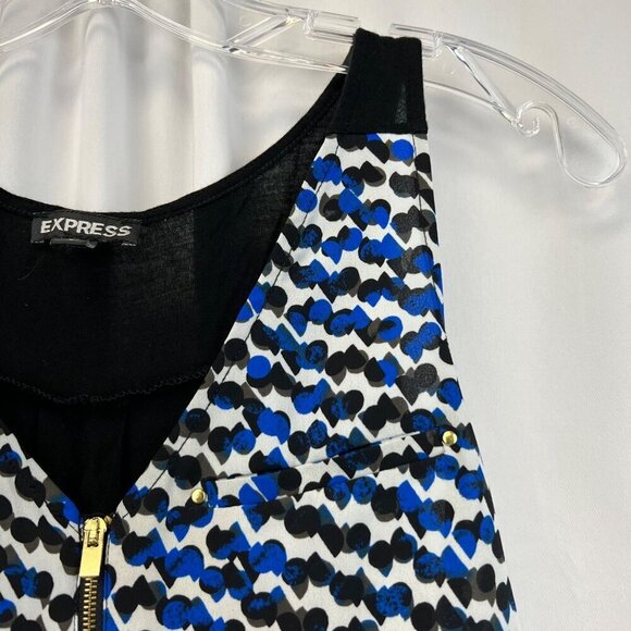 Express Womens 1/4 Zip Sleeve Top Blue/Multi Print Size Small Hi Low - Picture 4 of 8
